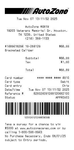 Autozone Receipt Template