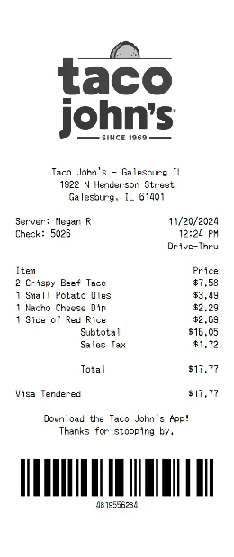 Taco John’s Receipt Template