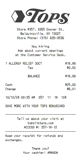 Tops Receipt Template