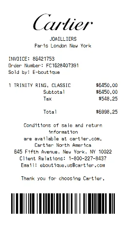 Cartier Receipt Template 