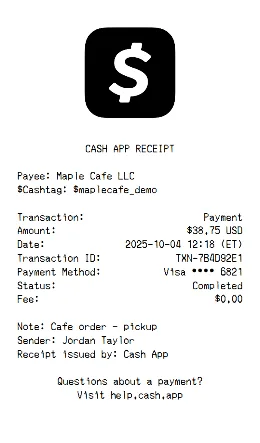 Cash App Receipt Template