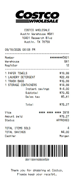 Costco Receipt Tempalte