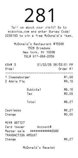 Mc donalds Receipt Template
