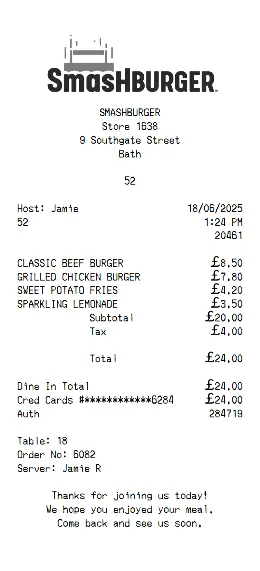 Smashburger Receipt Template