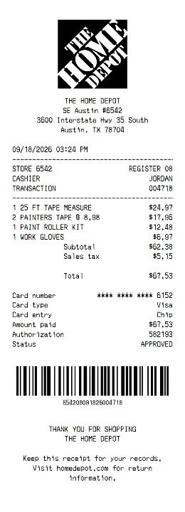 Home Depot Receipt Template
