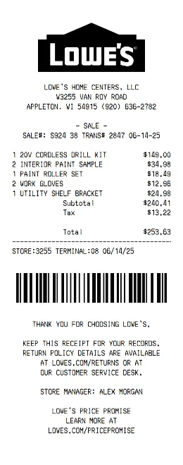 Lowe's Receipt Template