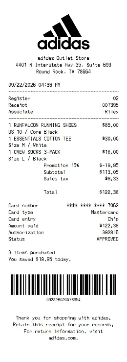 Adidas Receipt Template