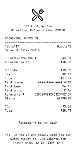 Restaurant Receipt Template