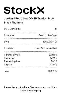 StockX Receipt Template