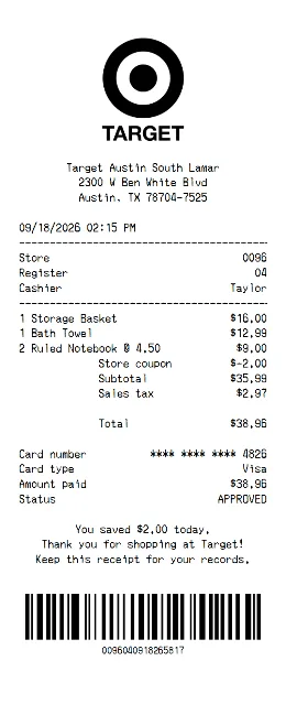 Target Receipt Template
