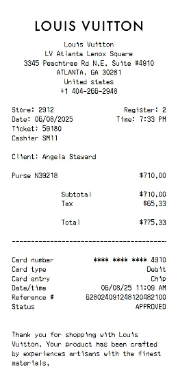 Louis Vuitton Receipt
