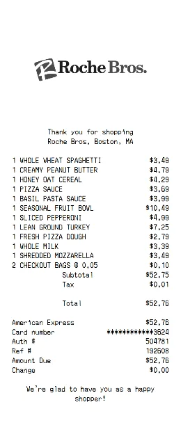 Roche Bros. Receipt Template