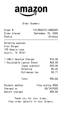 Amazon Receipt Template