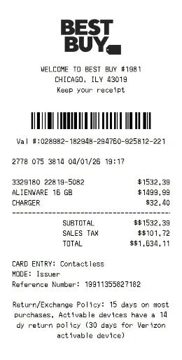Best buy receipt