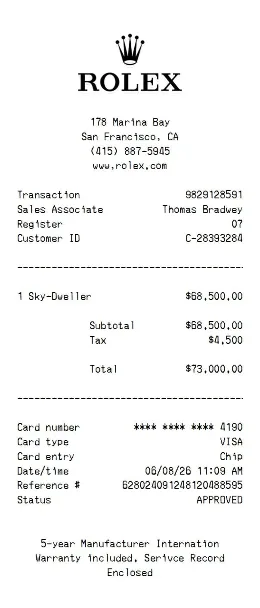 Rolex Receipt