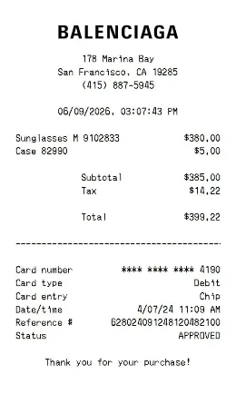 Balenciaga Receipt