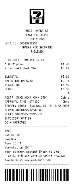 7-Eleven Receipt