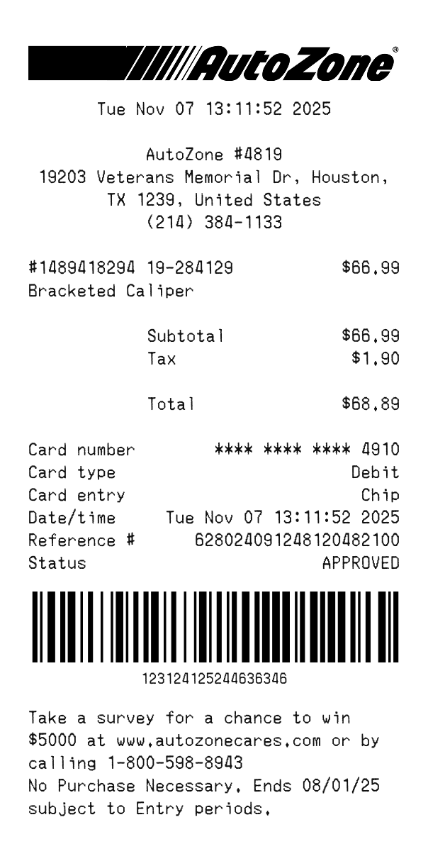 Autozone Receipt Template