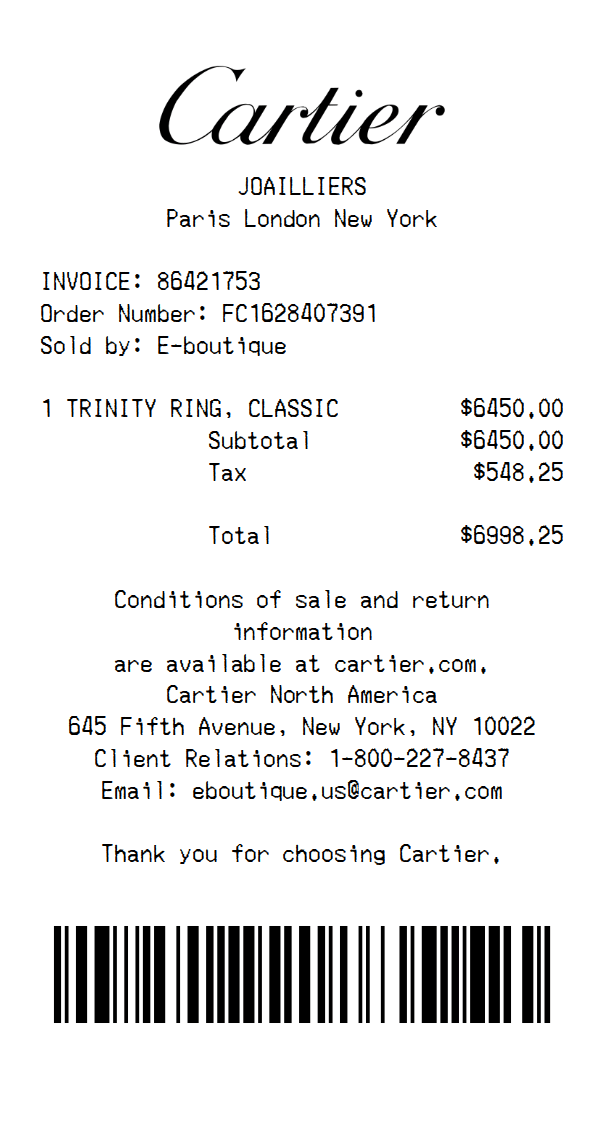 Cartier Receipt Template