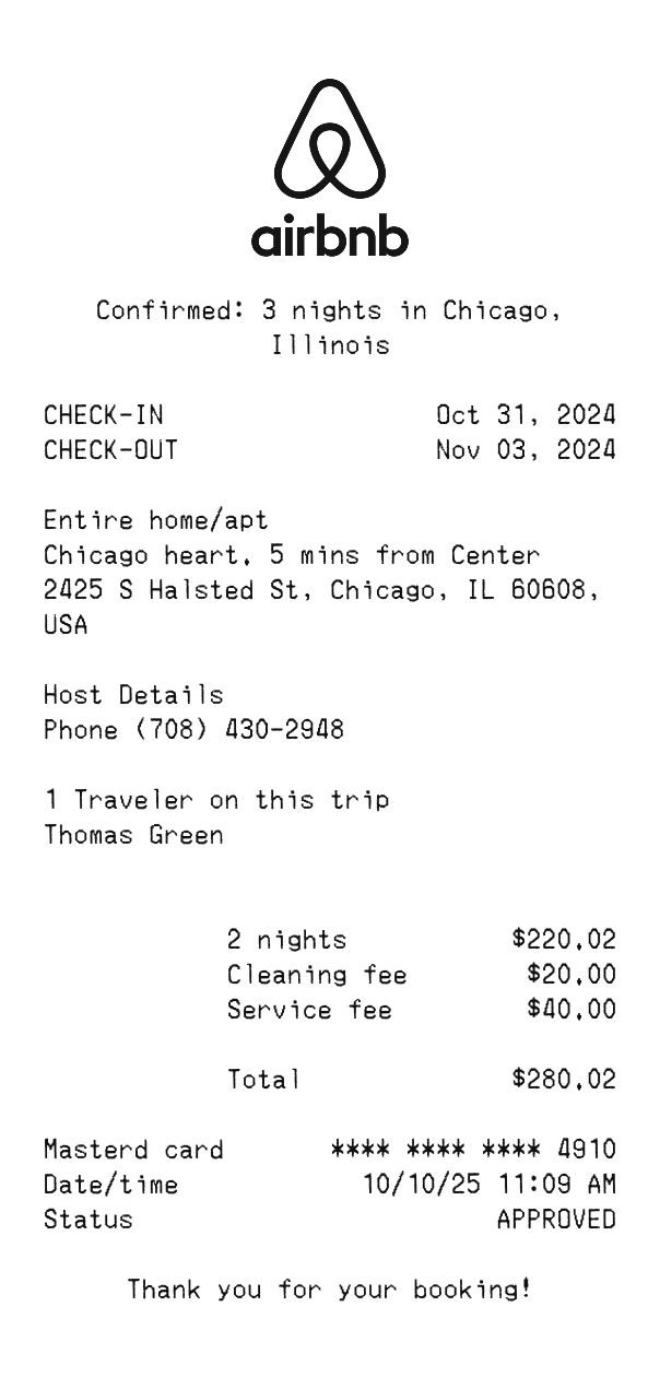 Airbnb Receipt Template