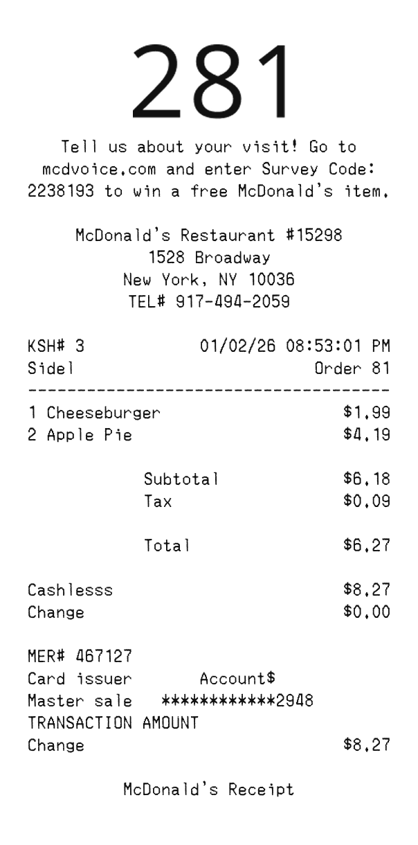 Mc donalds Receipt Template