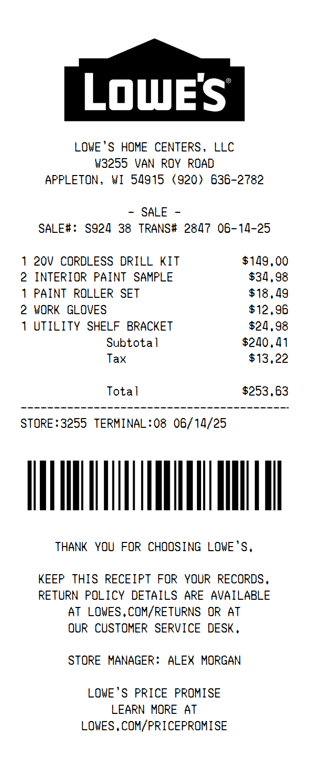 Lowe's Receipt Template