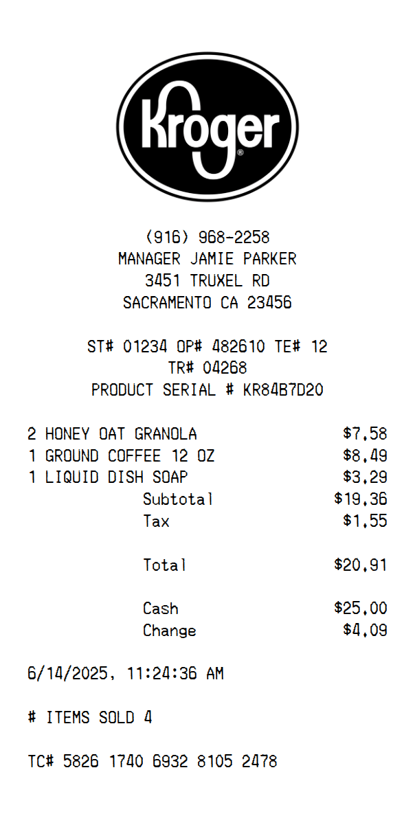 Kroger Receipt Template