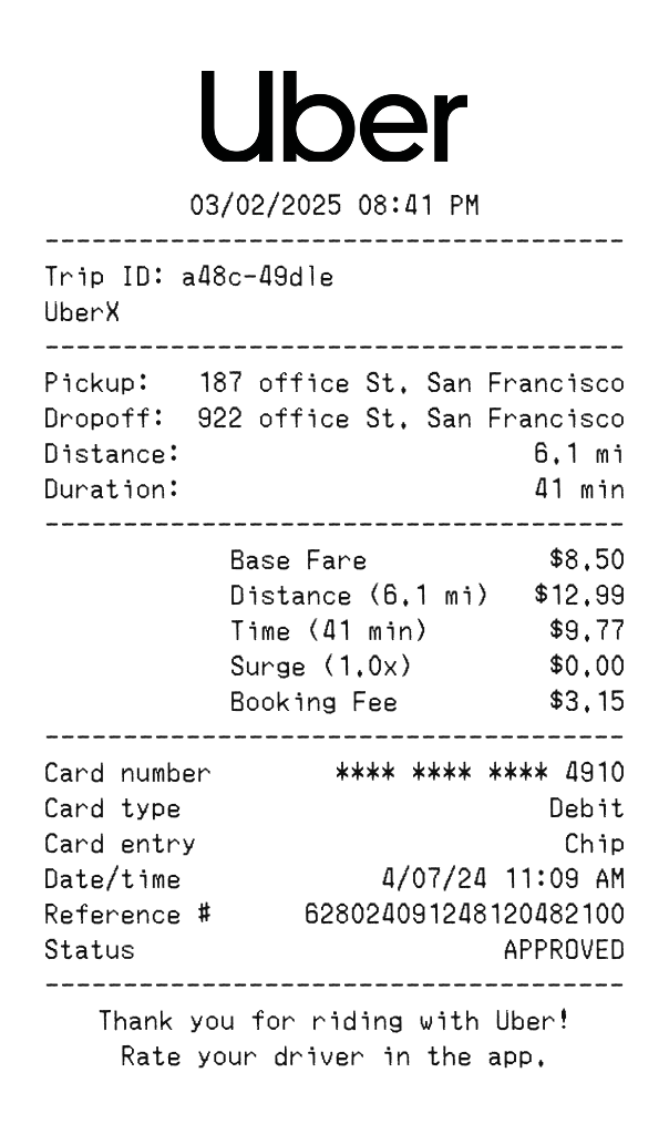 Uber Receipt Template