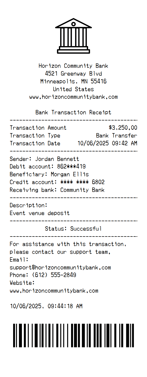 Bank Receipt Template