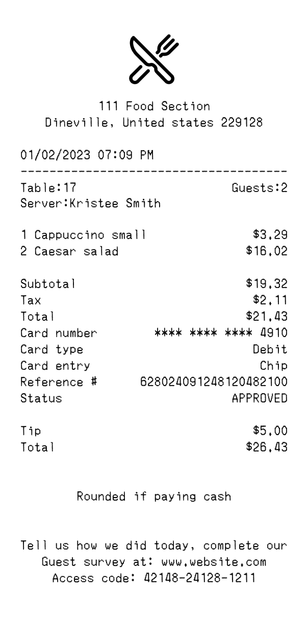 Restaurant Receipt Template