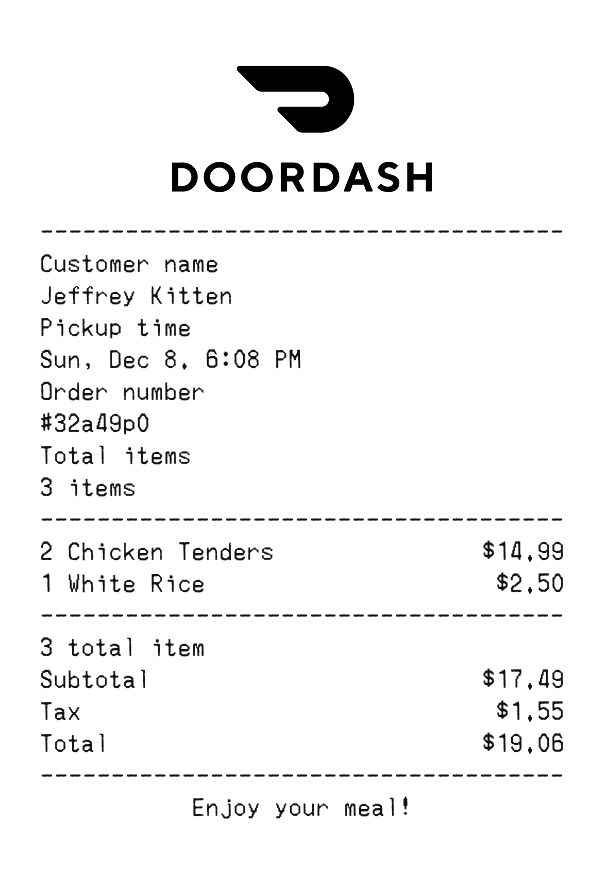 Doordash Receipt template