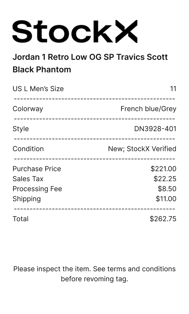 StockX Receipt Template