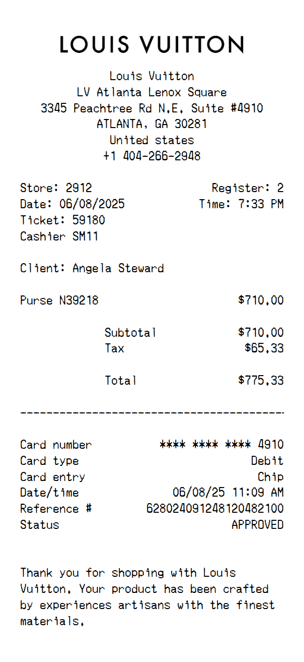 Louis Vuitton Receipt