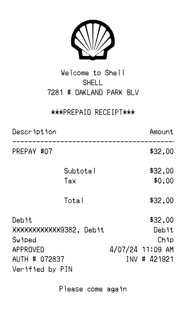 Shell receipt