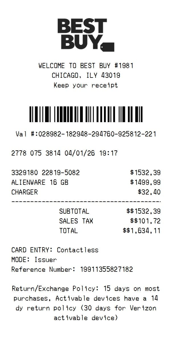Best buy receipt