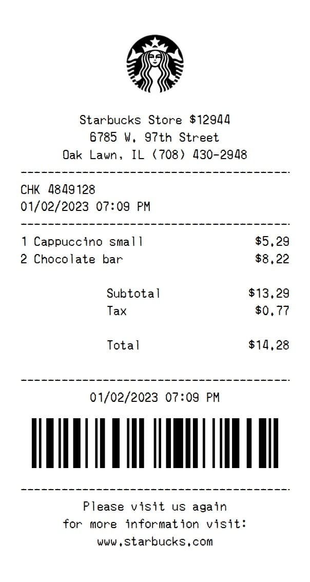 Starbucks Receipt