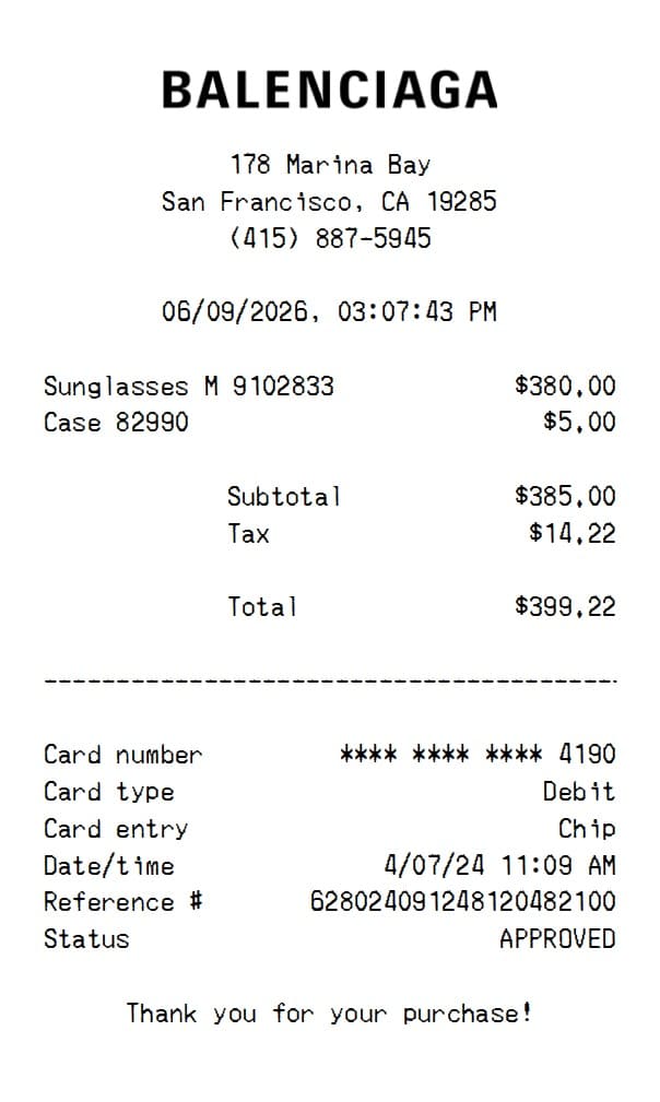 Balenciaga Receipt